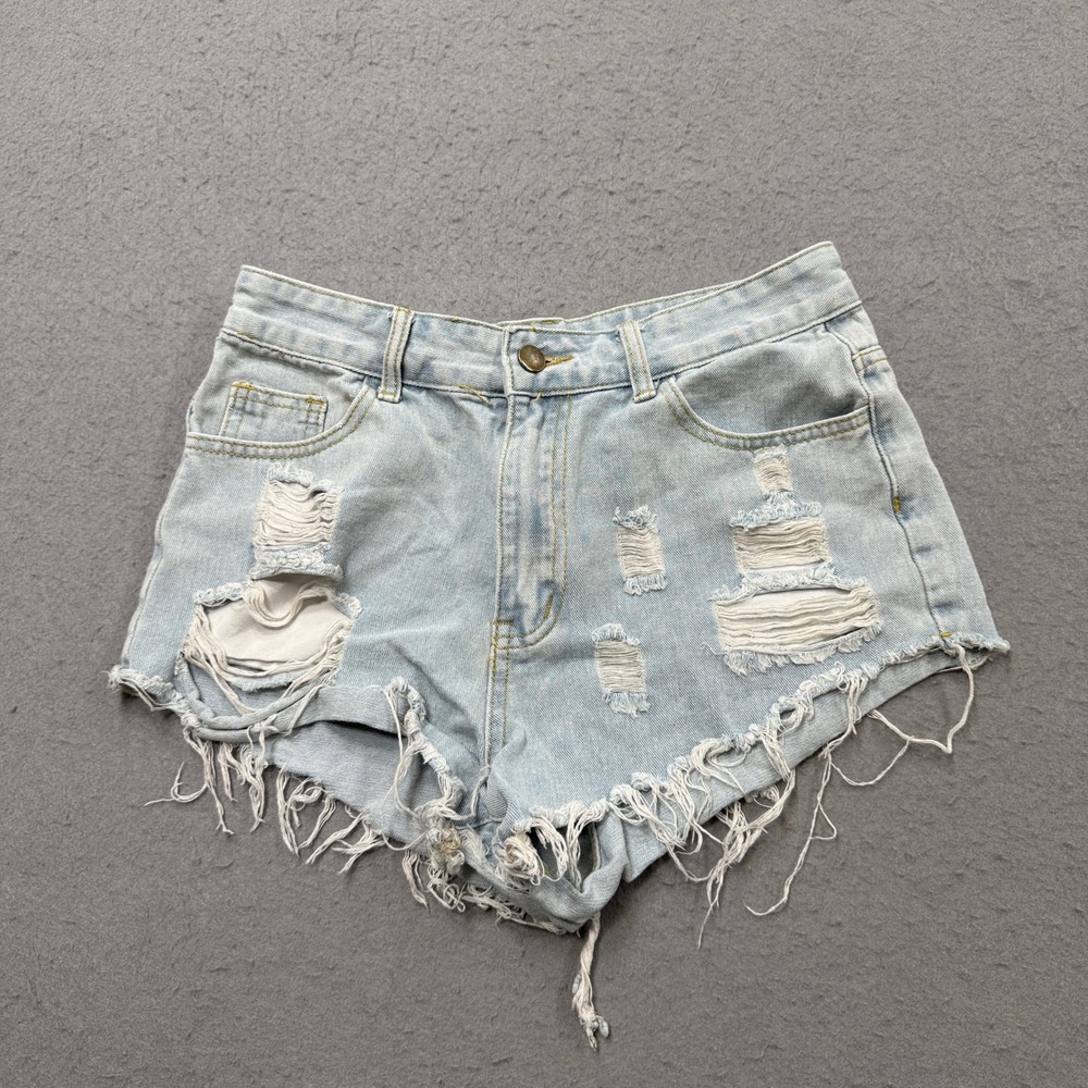 Denim Booty Shorts Women's Medium Blue Light Wash Cut Off High Rise Distressed